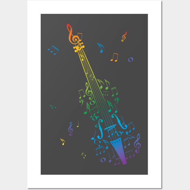 Rainbow music notes in violin Wall Art by AnnArtshock
